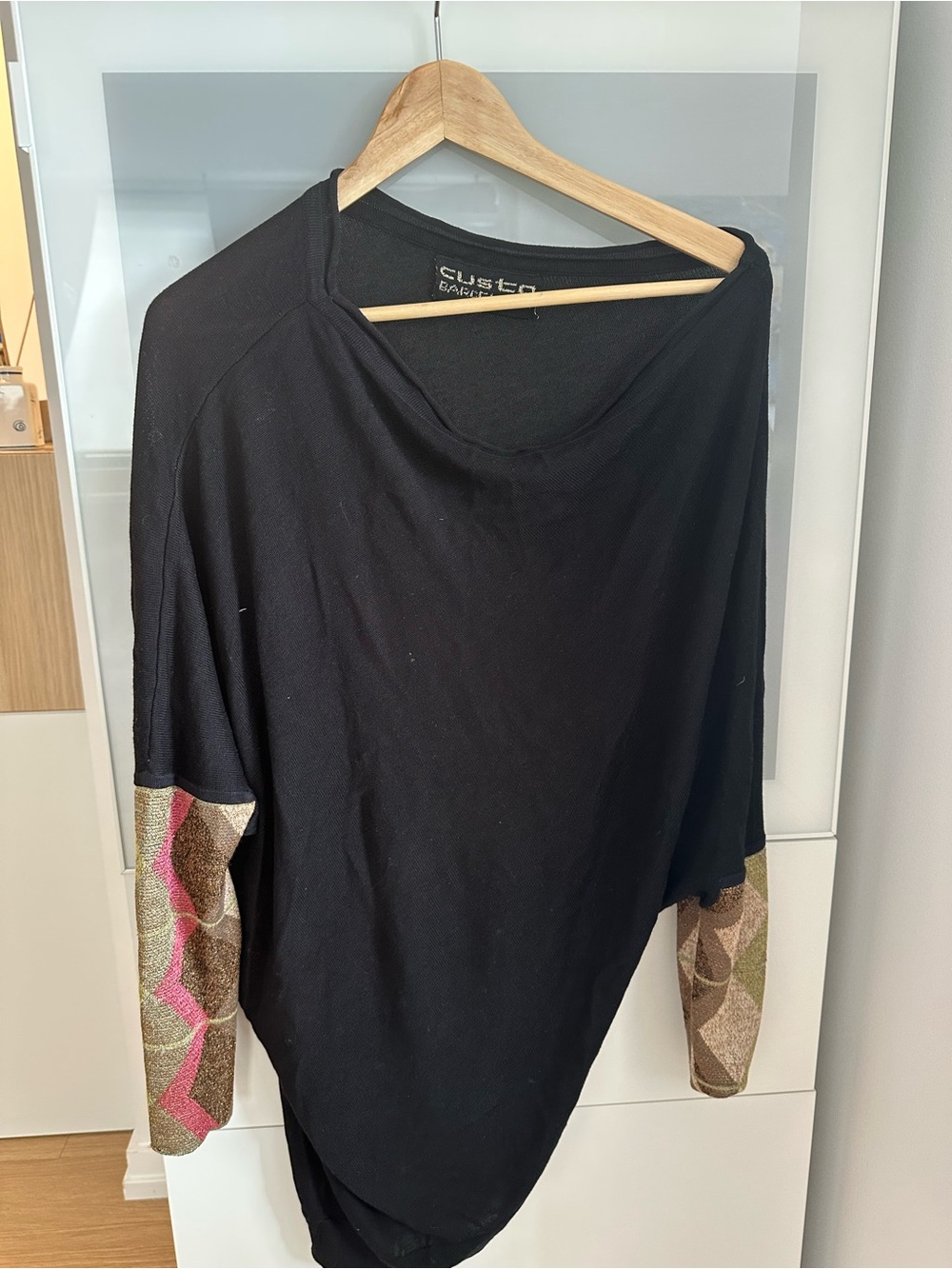 Custo Barcelona Black Knit Top with Multicolor Patterned Cuffs